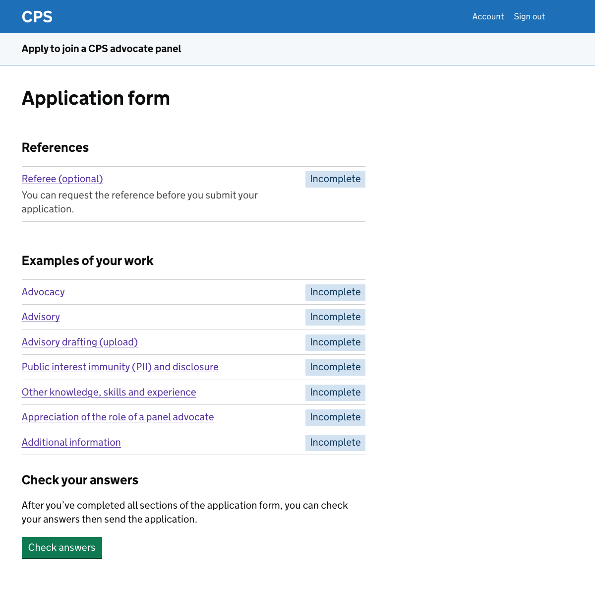 A task list with secetions for references and examples of work. There’s a green button marked ‘check answers’ at the bottom of the page.