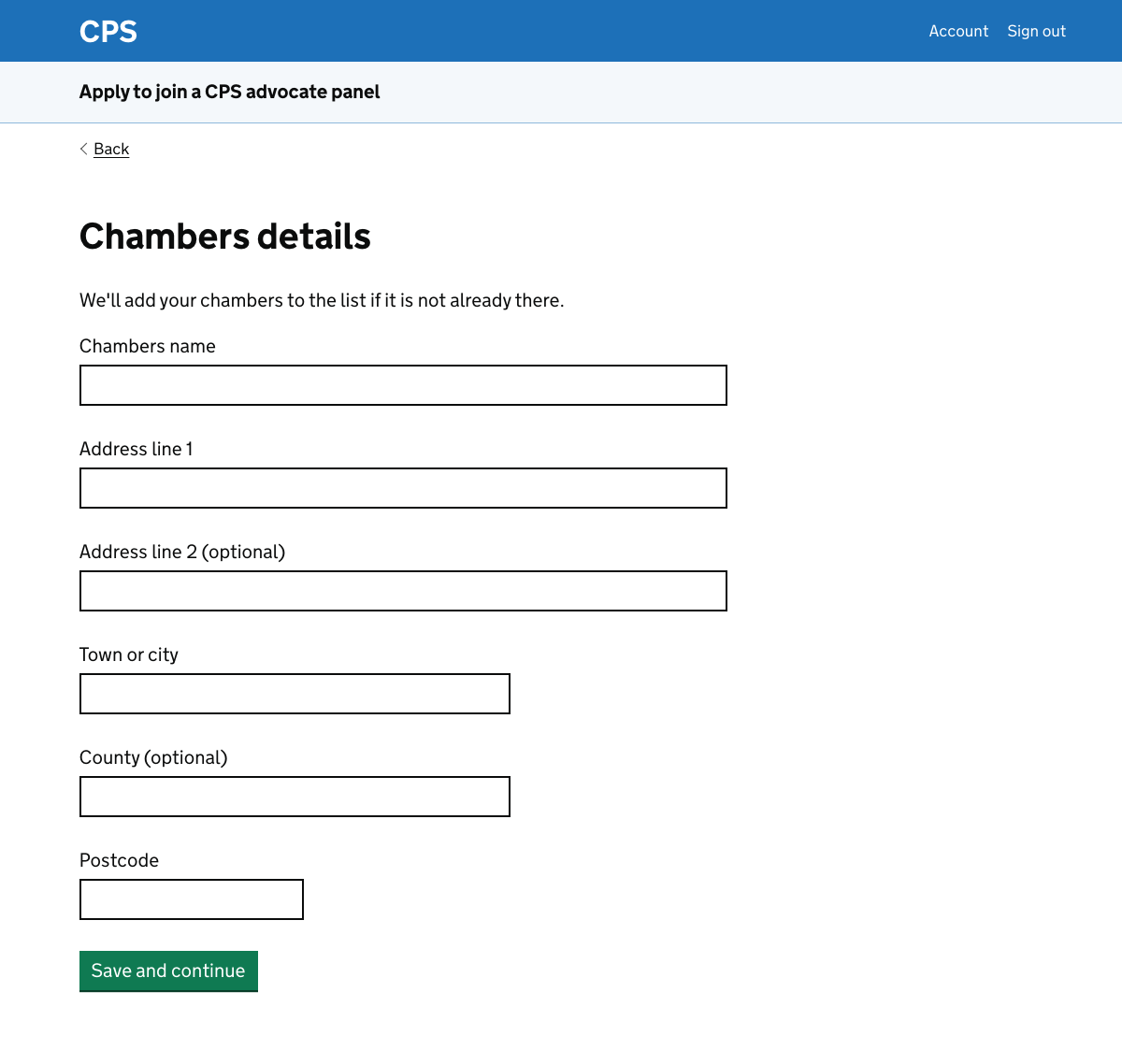 A page asking for the chambers address.