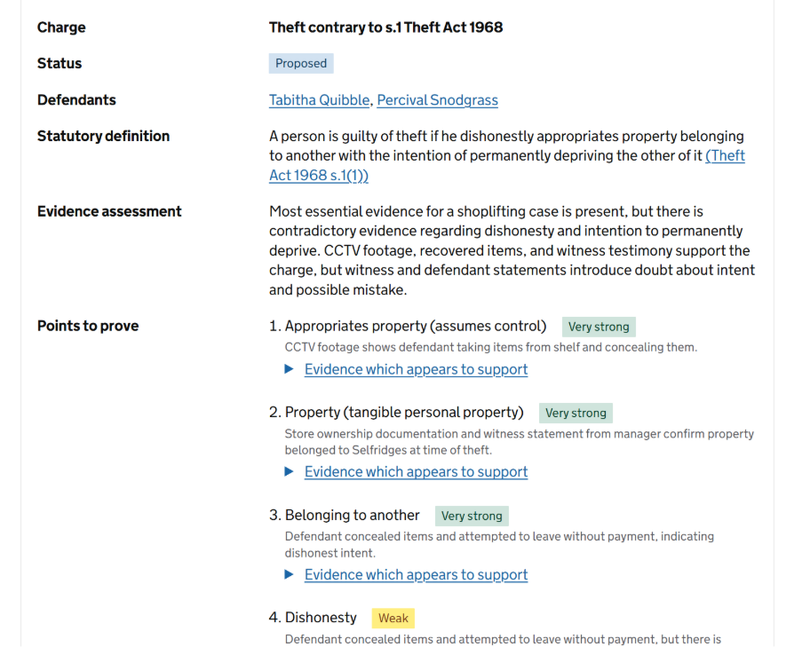Points to prove section showing AI strength tags attached to individual points.