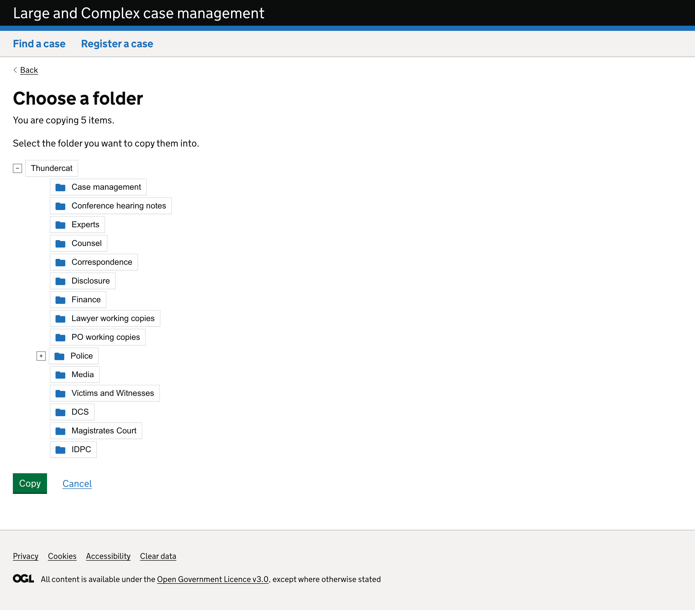Folder tree structure for copying materials.