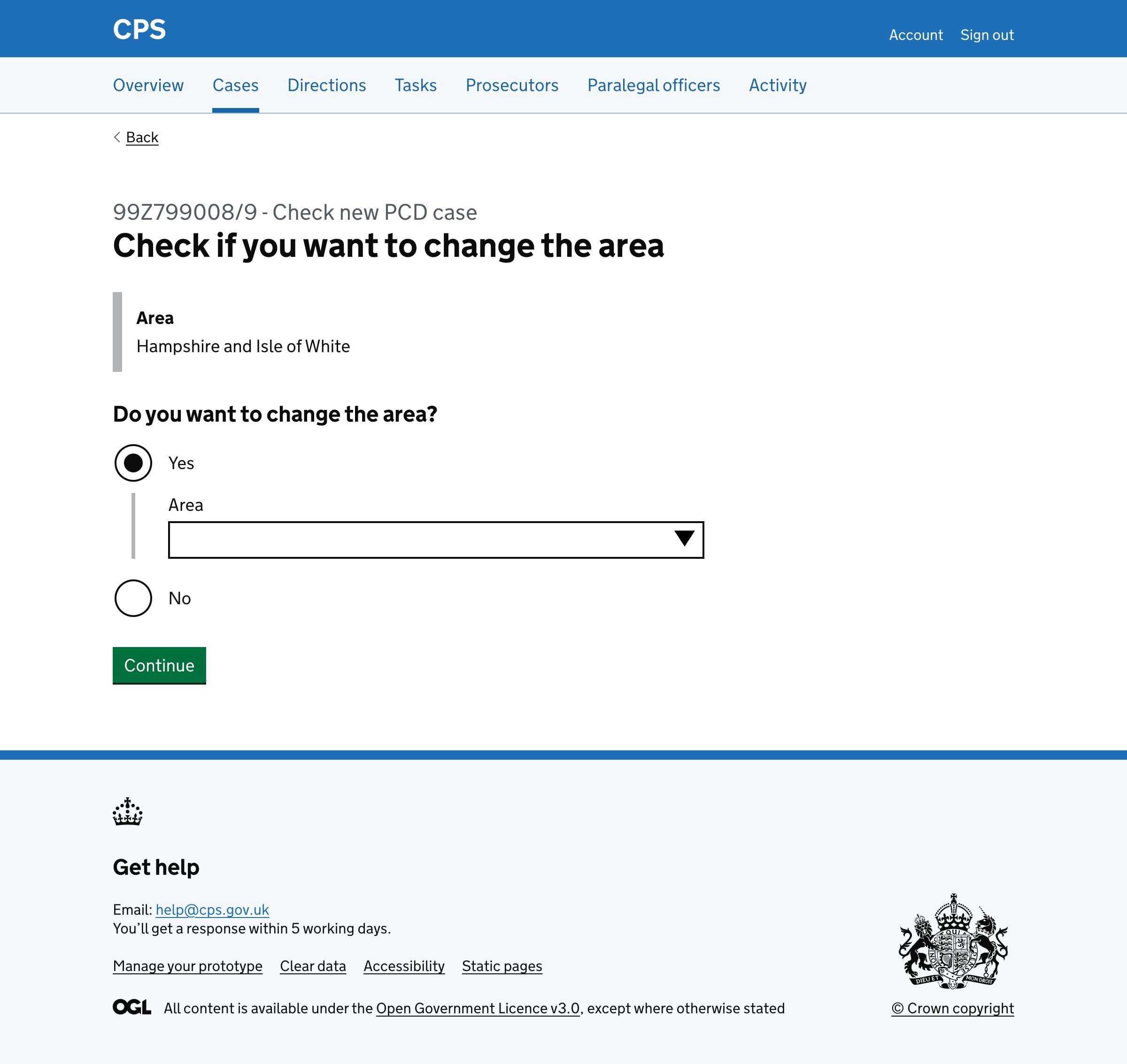 Area autocomplete conditionally revealed after selecting Yes