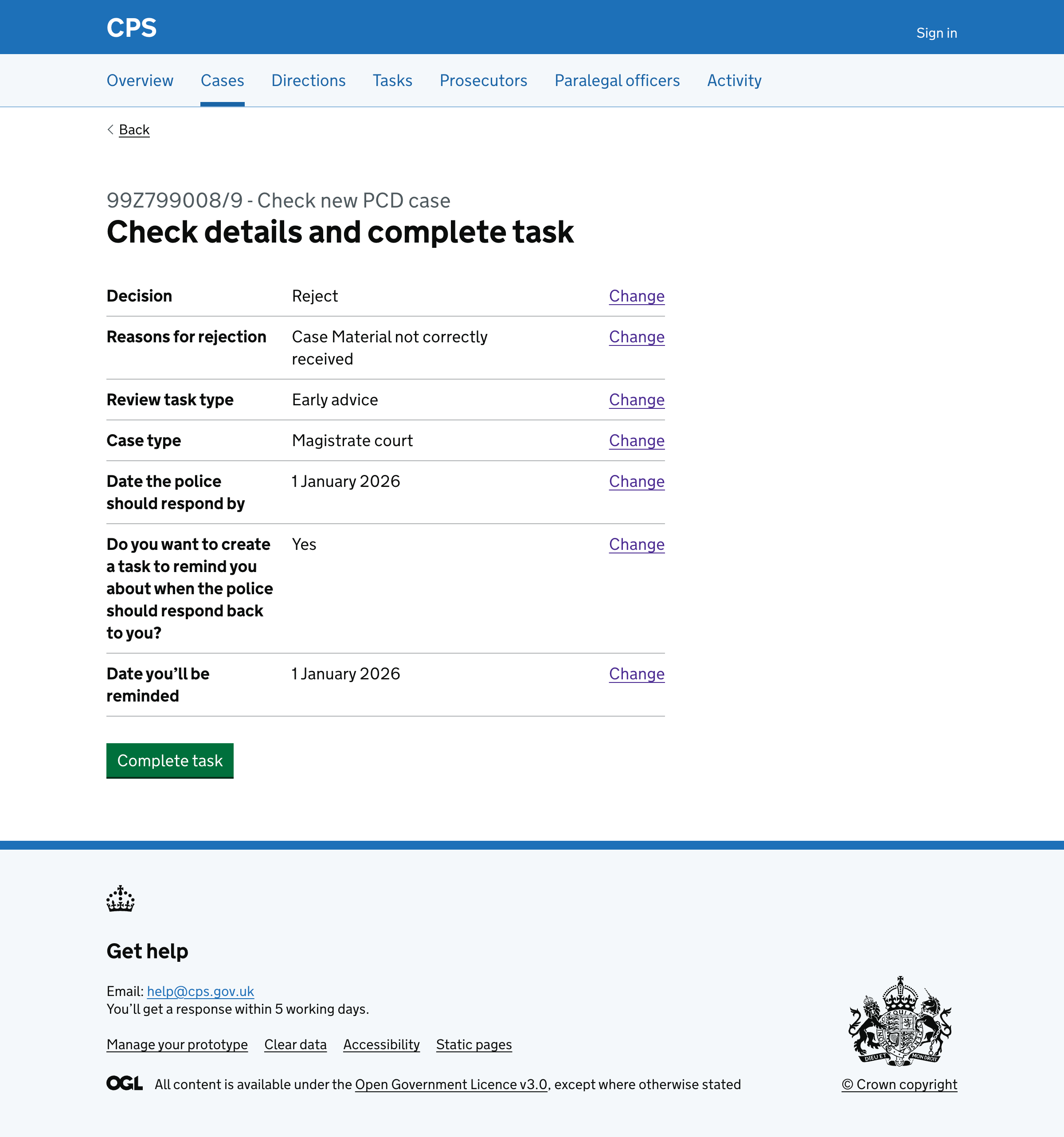 Check answers page for reject flow showing all details