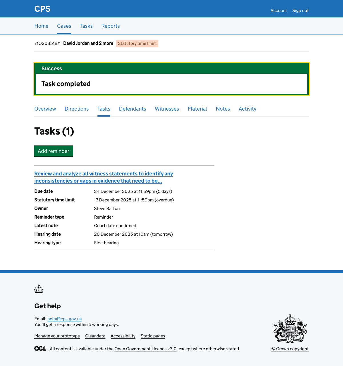 Task list page with green success banner saying 'Task completed'