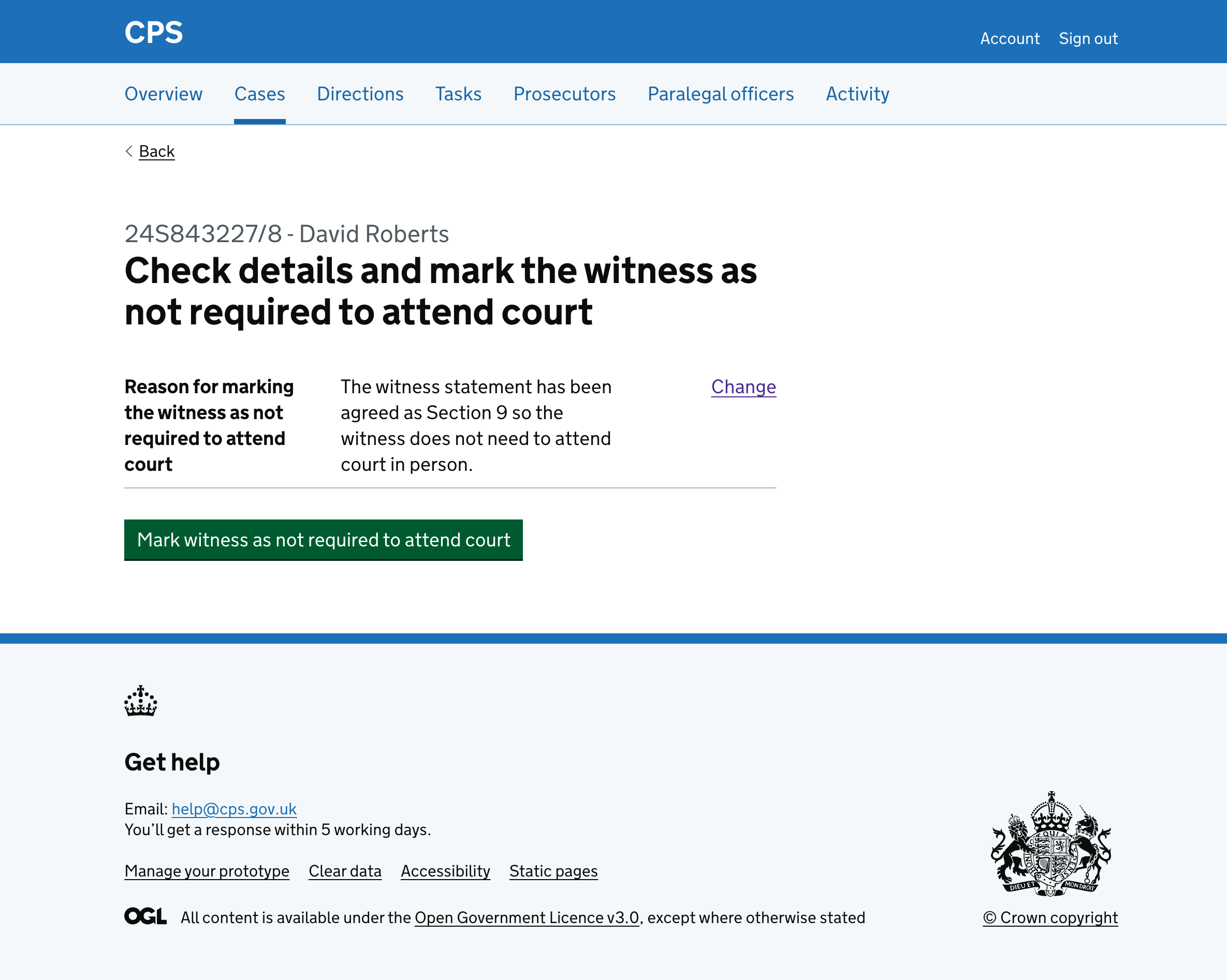 The check answers page showing the reason in a summary list with a change link and a button to confirm.