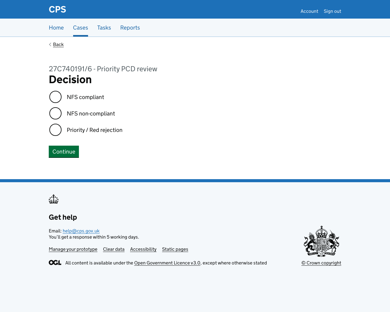 Screenshot of triage decision page