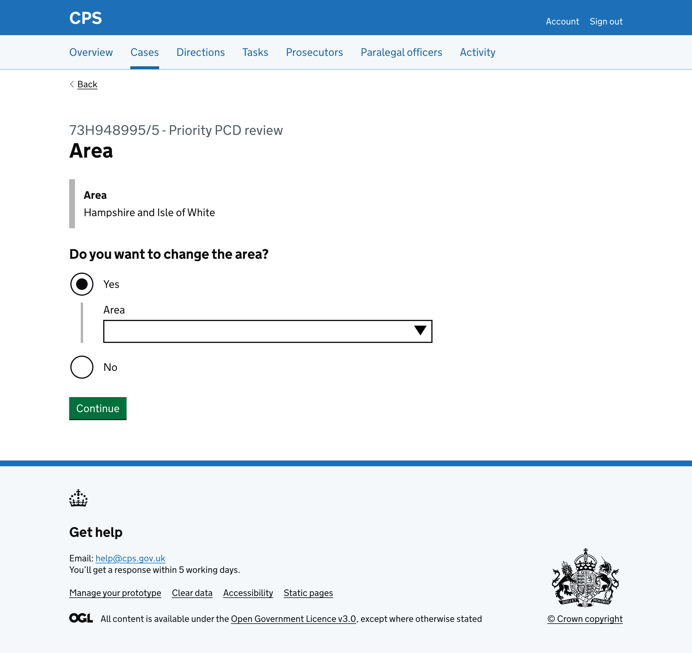 Screenshot of area selection autocomplete