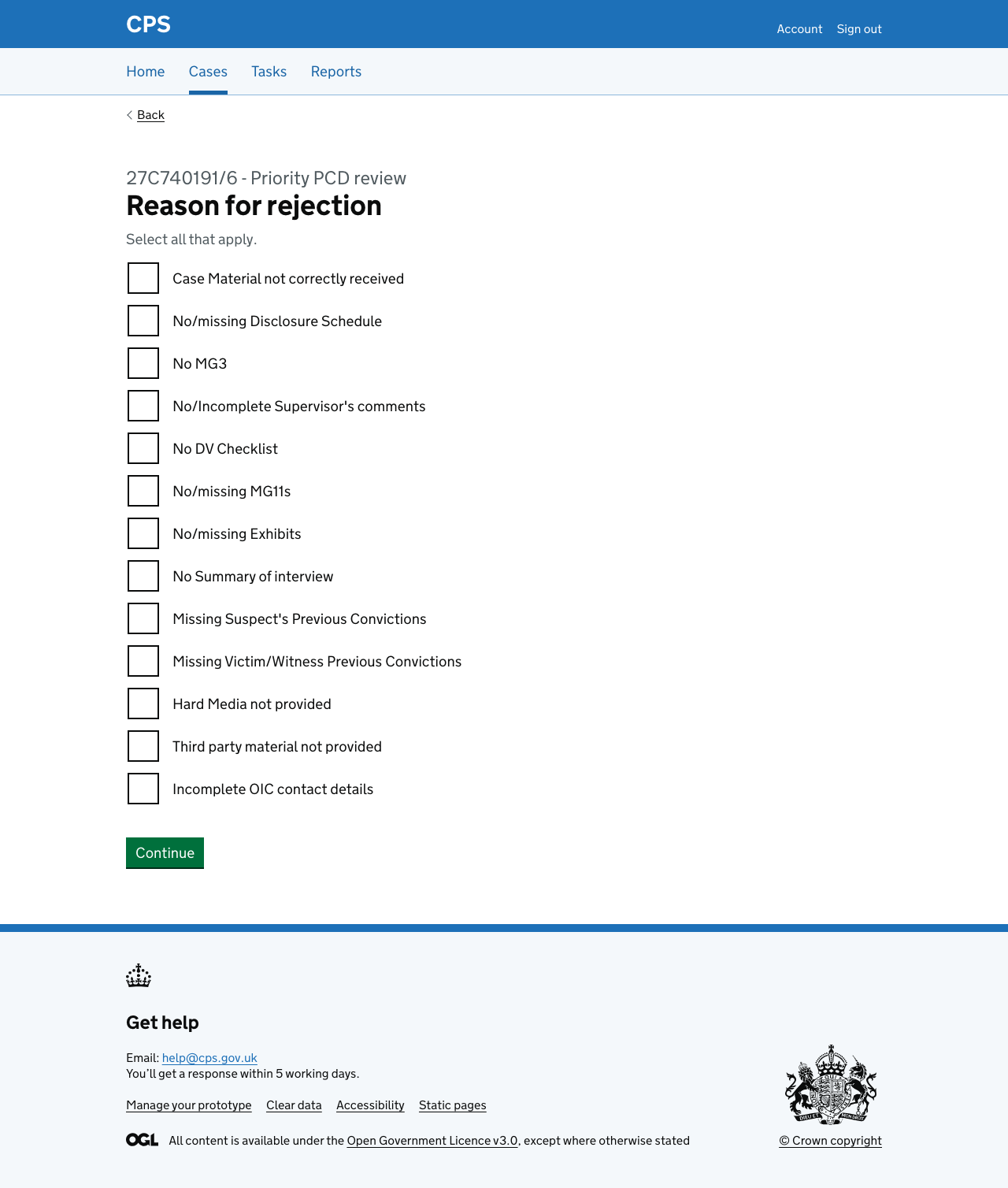 Screenshot of NFS non-compliant rejection reasons
