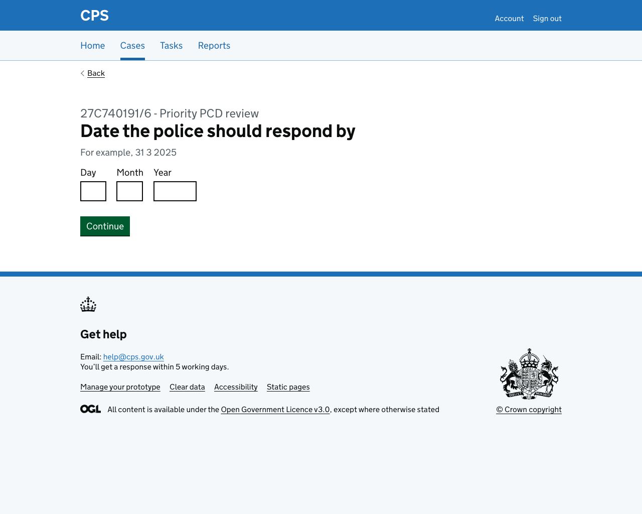 Screenshot of police response date page