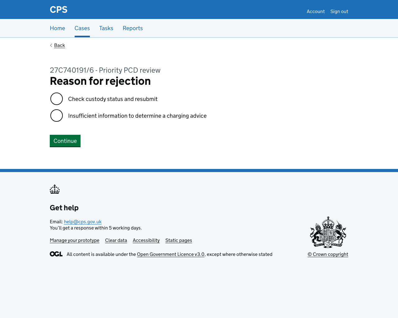 Screenshot of Priority/Red rejection reasons