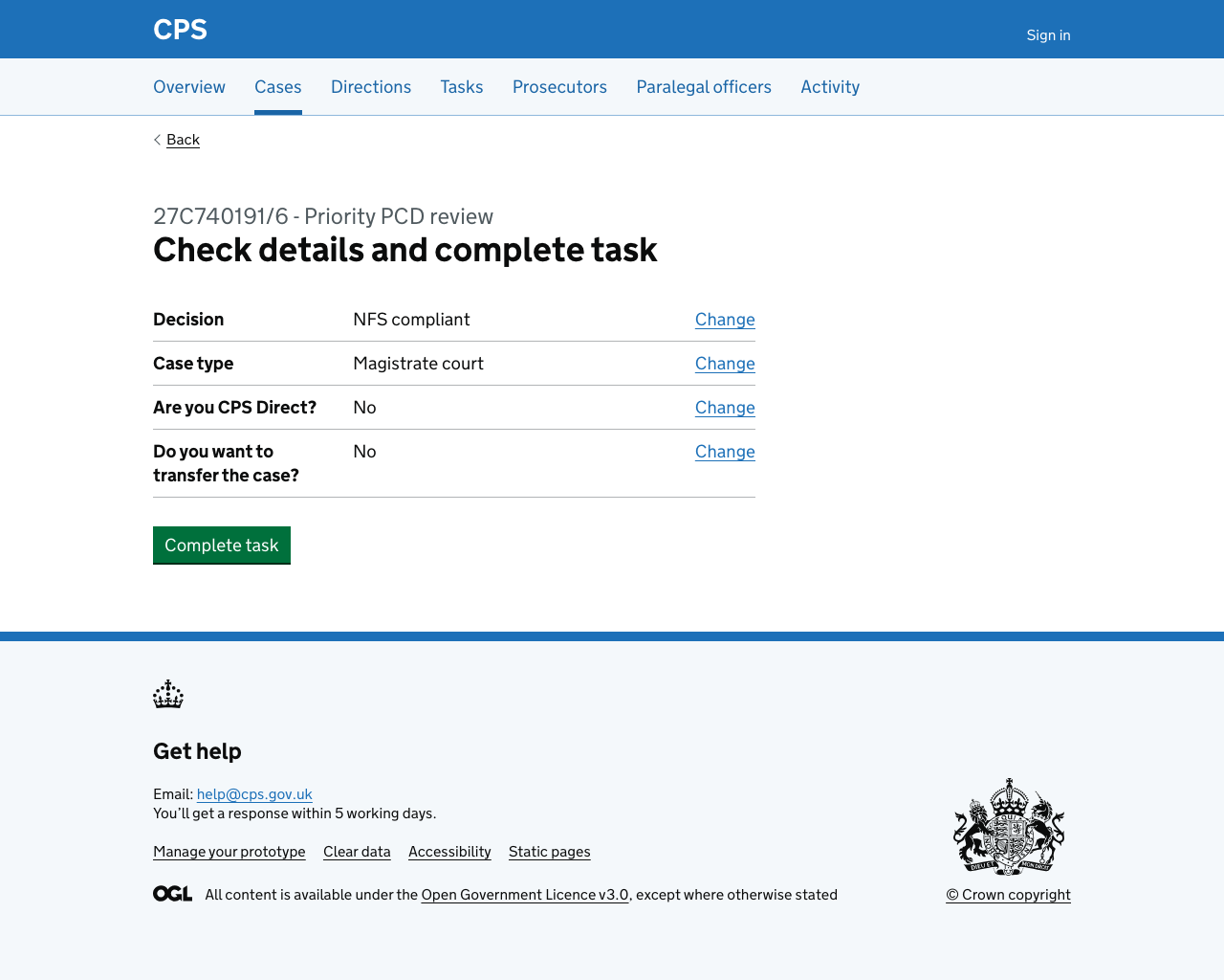 Screenshot of check answers page - NFS compliant with transfer
