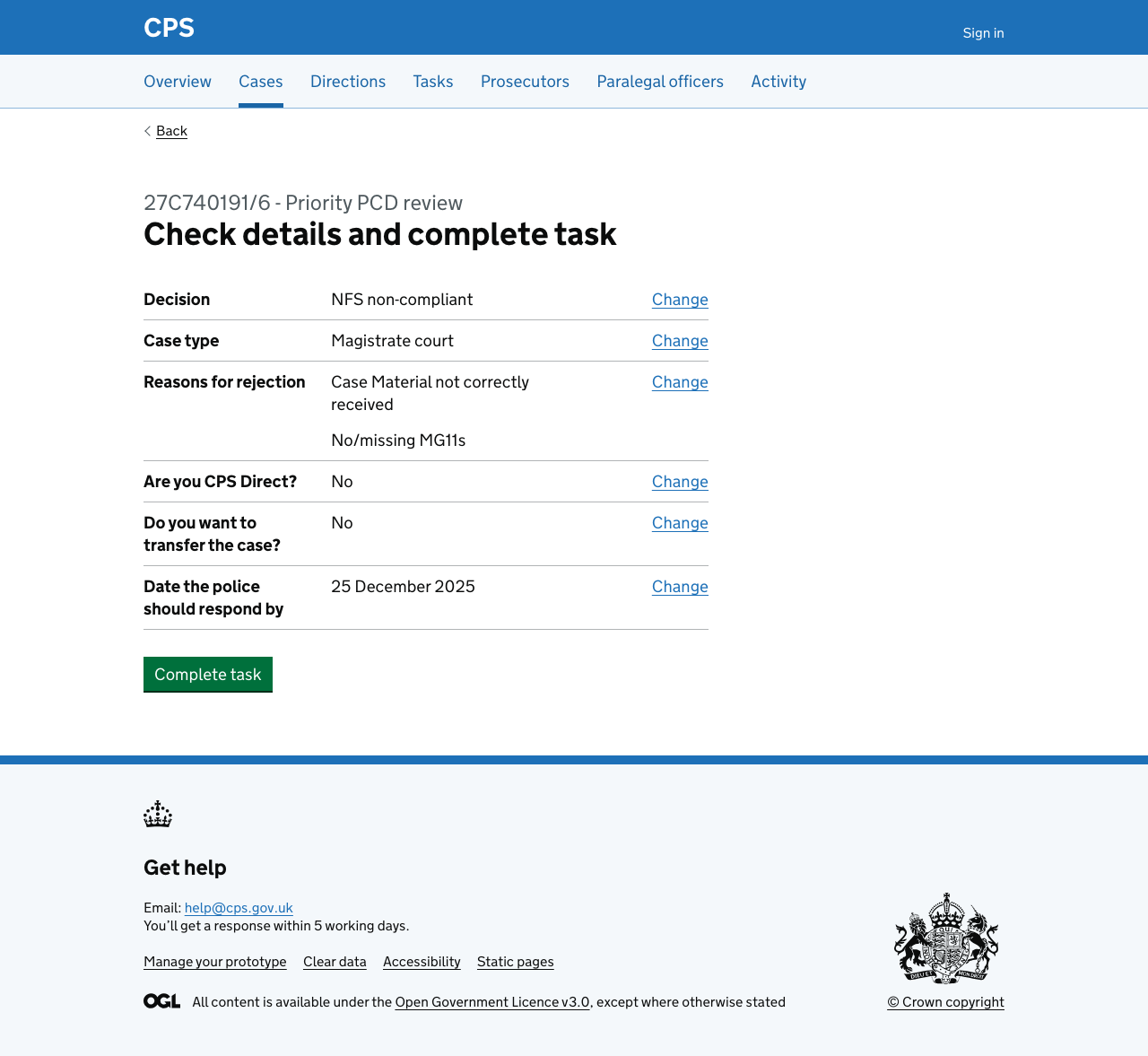 Screenshot of check answers page - Priority/Red rejection
