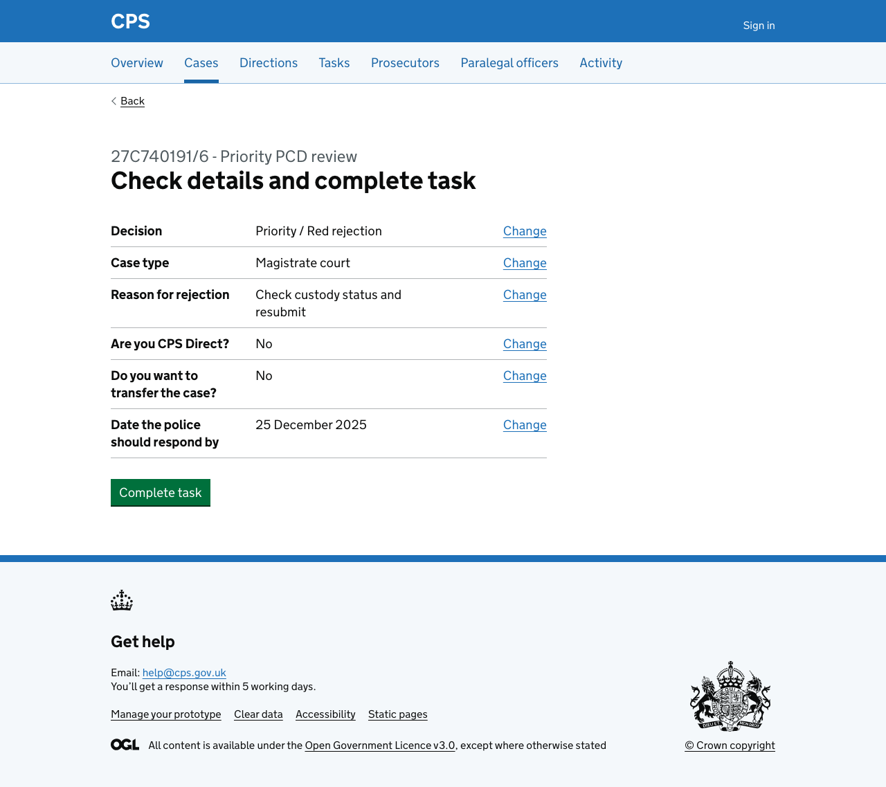 Screenshot of check answers page - Priority/Red rejection