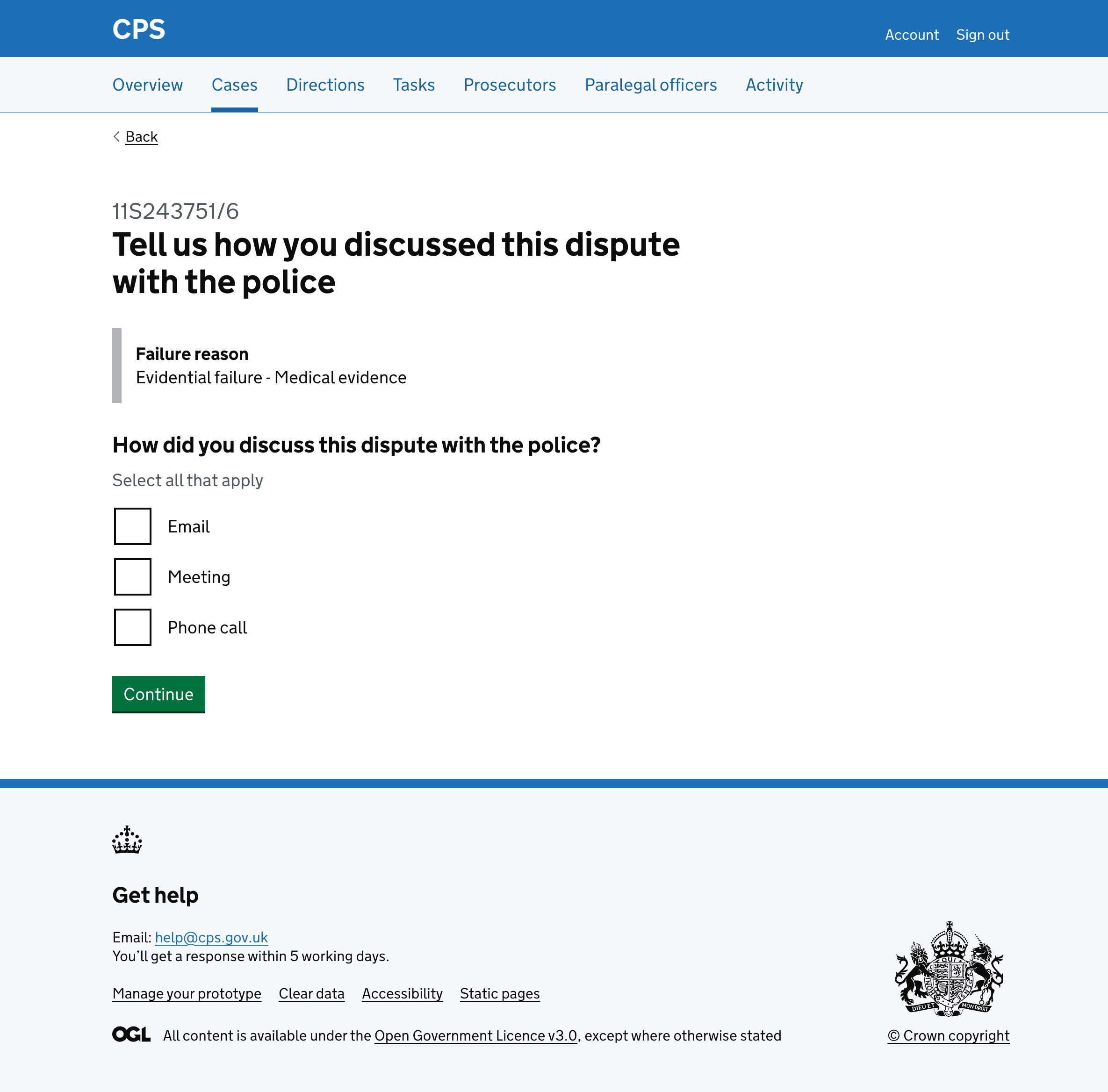 The fourth step asking how the dispute was discussed with checkboxes for Email, Meeting, and Phone call.