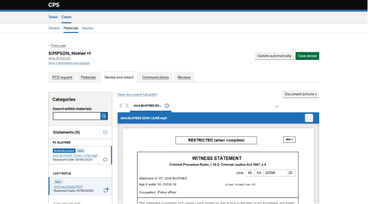 A screenshot of the design of the document view showing Document actions within the header and Show and Hide categories