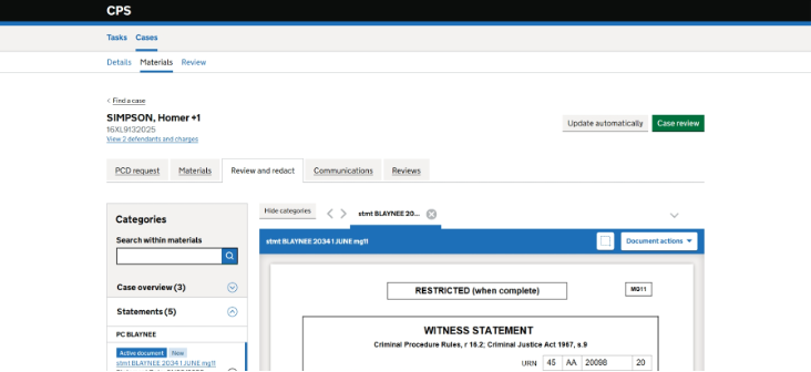 A screenshot of the design of the document view showing Document actions within the header and Show and Hide categories