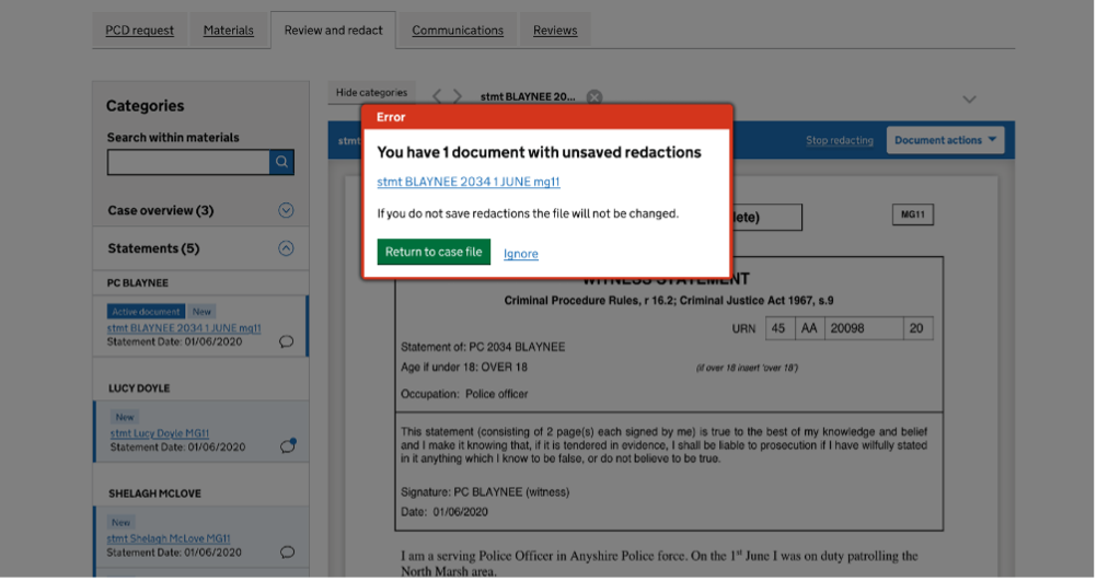 A screenshot of a redaction error message