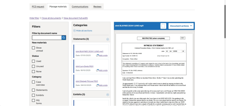 A screenshot showing filters and categories alongside a document view