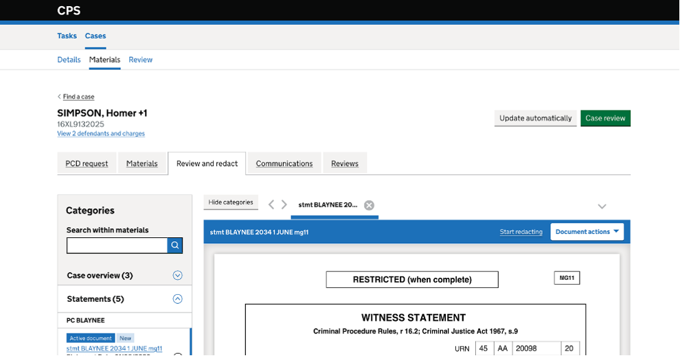 A screenshot of the design showing the start redacting link